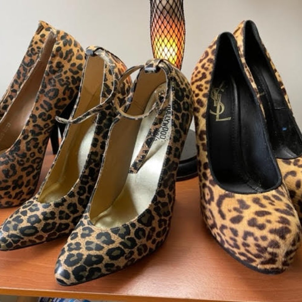 Lot of 3 PAIRS of Leopard Print high Heels, ( 1 pair is YSL Tribtoo 105 pump)